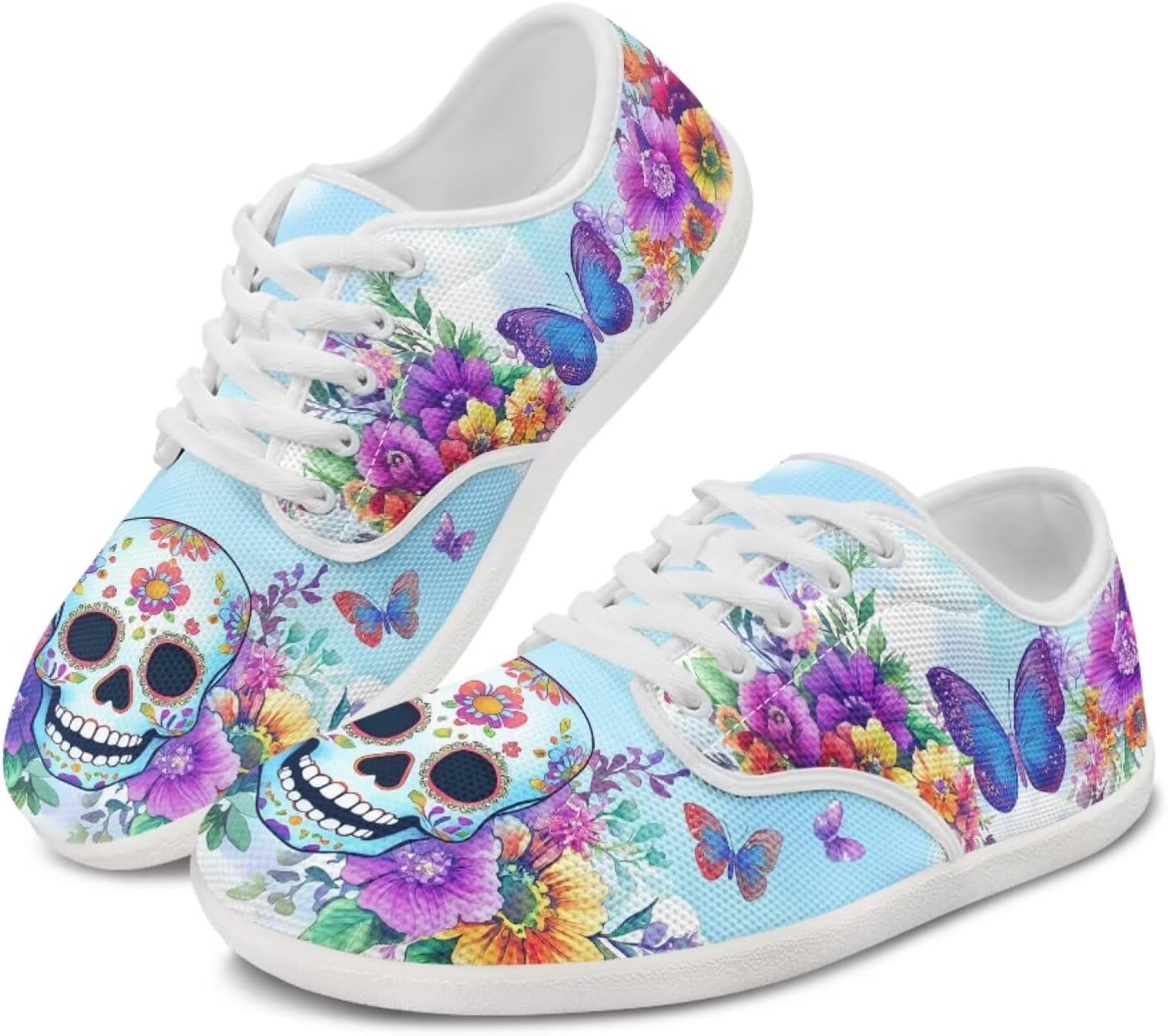 

Кроссовки Skull Barefoot для мужчин и женщин с широким носком, нулевая посадка, минималистичные, дышащие, без шнурков Pointodoor, Skull Butterfly Flower Print