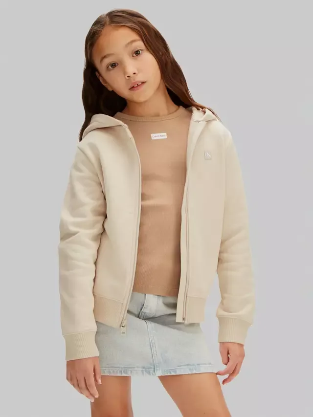 Детская толстовка оверсайз на молнии, цвет овсяный Calvin Klein — фото 3