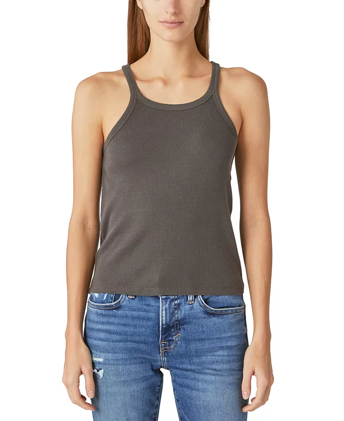 

Женский ребристый топ с круглым вырезом Lucky Brand, черный