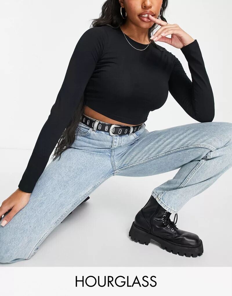 

Черная укороченная рубашка с длинными рукавами ASOS Hourglass