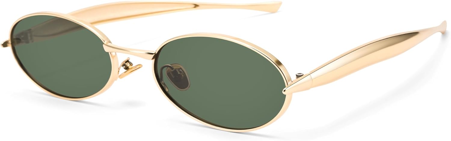 

Солнцезащитные очки Hycredi Retro Oval для женщин и мужчин, модные классические металлические оправы в стиле 90-х, маленькие, с защитой от УФ-излучения UV400, стильные солнцезащитные очки 2025 года, C4 - Gold/Green