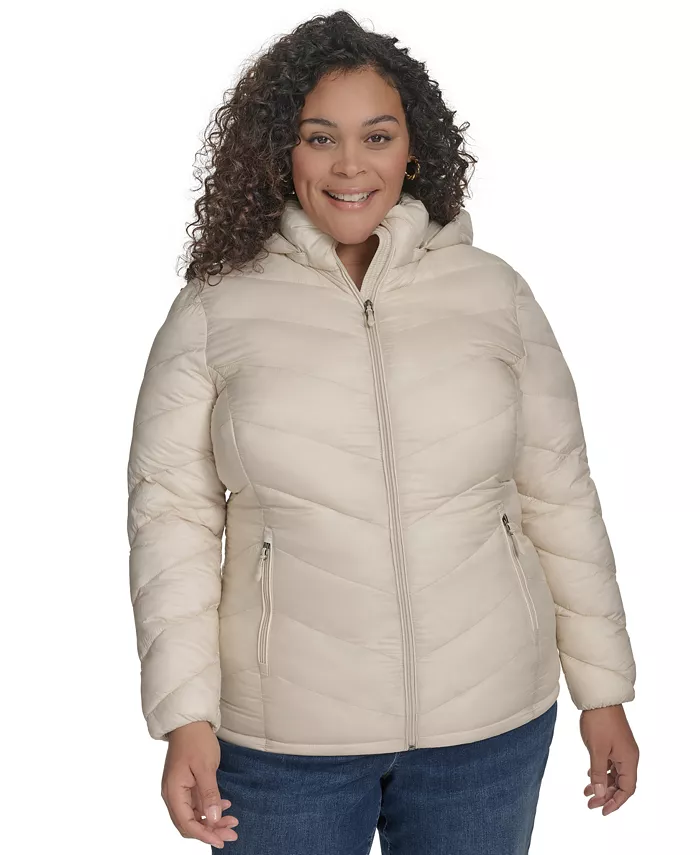 

Утепленная куртка с капюшоном Plus Size, складная Charter Club, коричневый/бежевый
