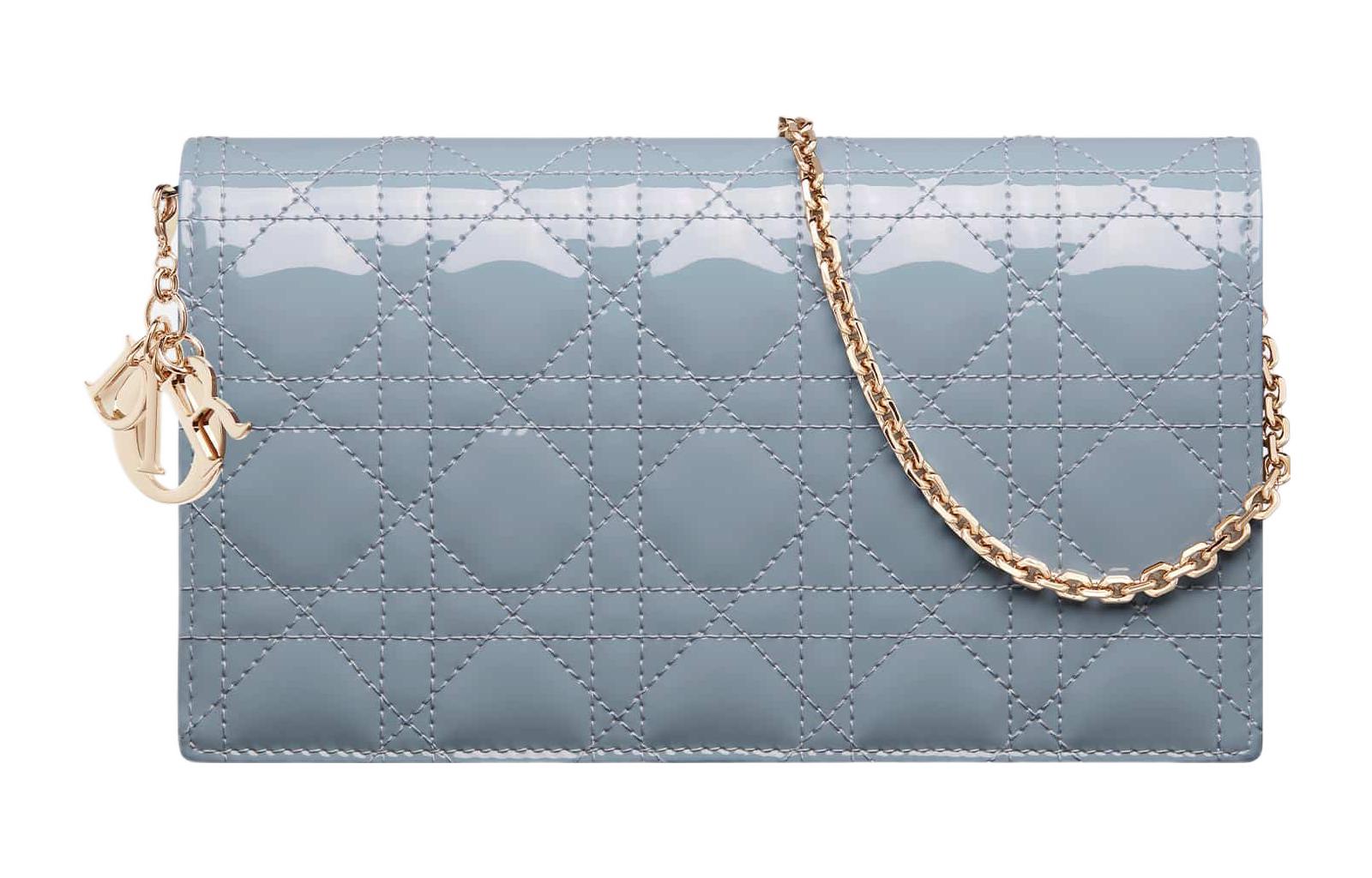 

DIOR Женская сумочка через плечо клатч трансформер из лакированной кожи с монетницей голубого цвета