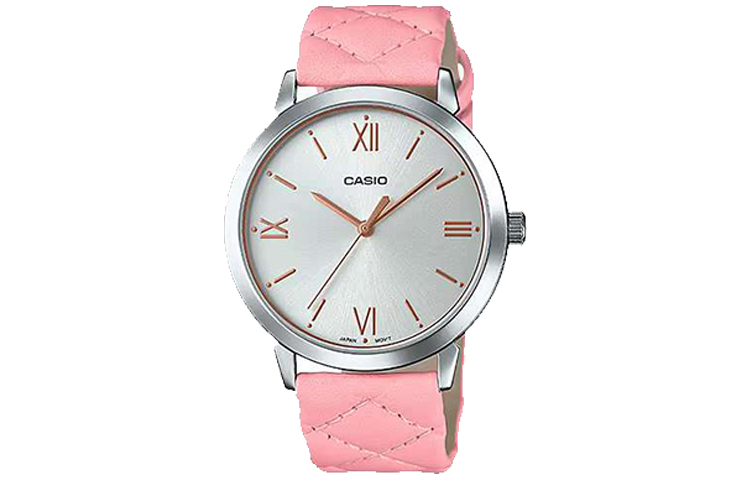 

CASIO Часы Women's Standard Series 36mm Silver Watch LTP-E153L-4ADF, Silver Dial Pink Strap
