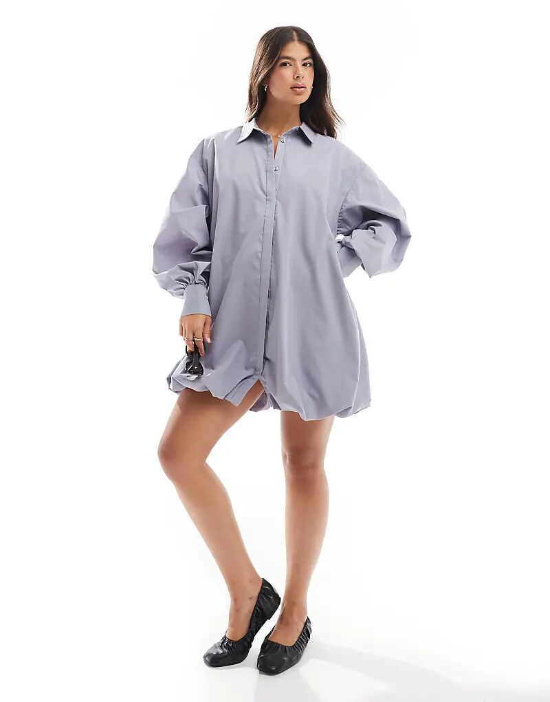 

Мини-платье-рубашка с подолом-пузырем в сером цвете ASOS DESIGN