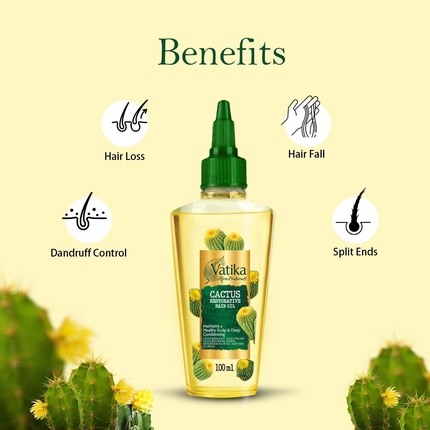 Масло для волос Vatika Afro Naturals Cactus 100 мл, эфирное масло для ухода за волосами, для поддержания здоровья кожи головы и глубокого кондиционирования Vatika Naturals — фото 3