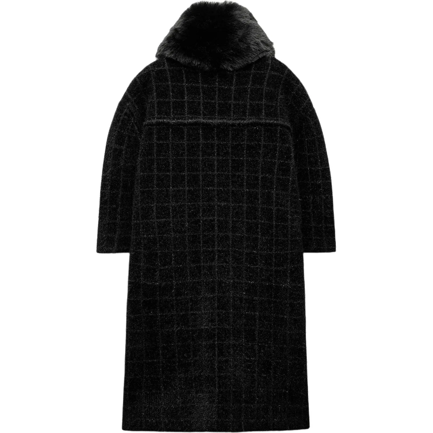 Женское пальто с меховым воротником Black ZARA, Черный — фото 3