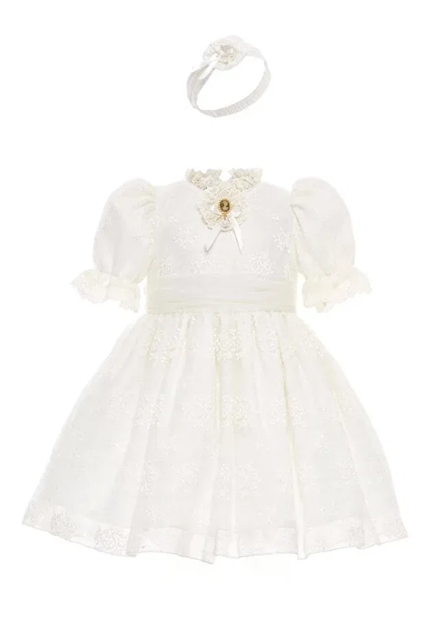 Детское платье с коротким рукавом Vintage lace dress Züri Kids, Ecru — фото 2
