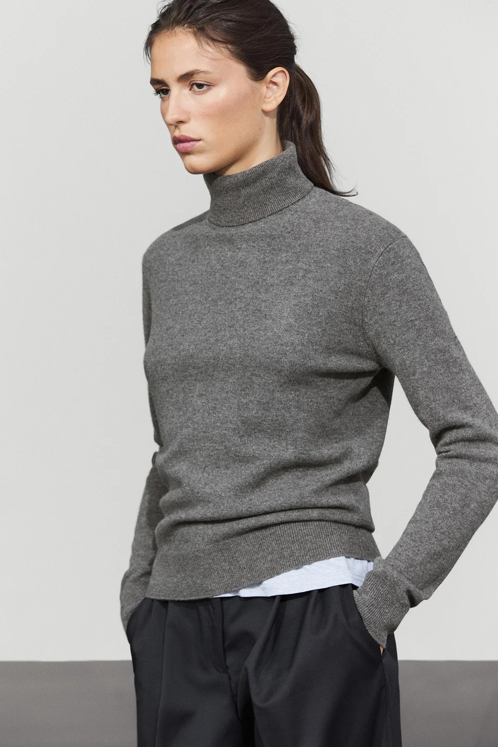 Свитер-водолазка Massimo Dutti Wool Blend Knit, средне-серый — фото 2