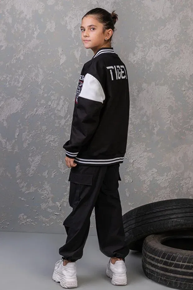 Детская куртка для девочек с принтом Dmb Tiger College Jacket Dmb Kids, Black — фото 3