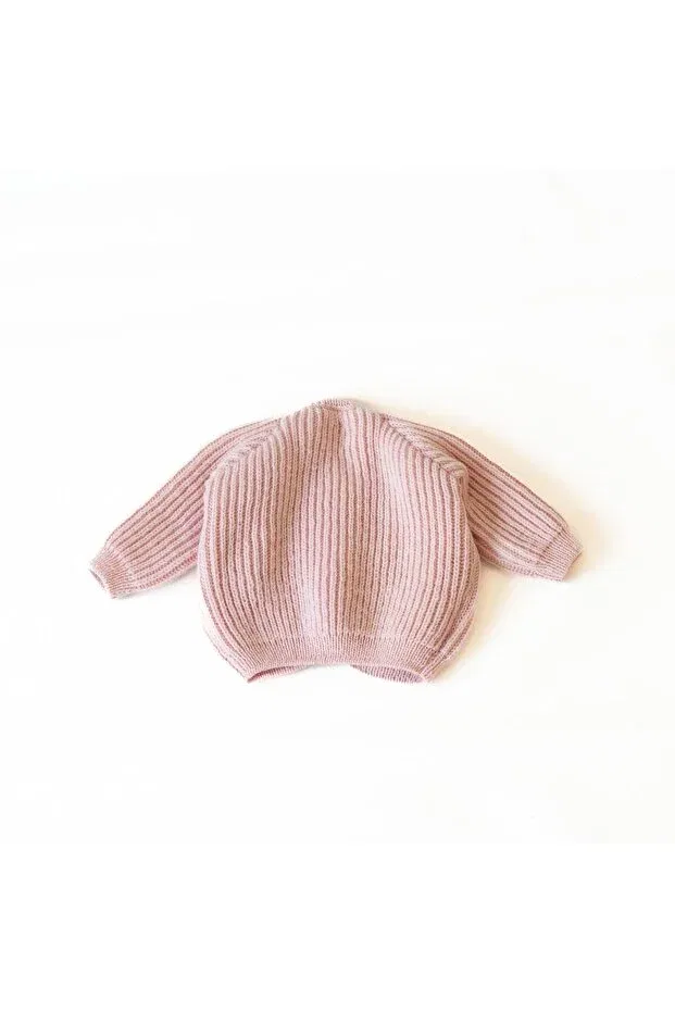 Детское пальто-кардиган с пуговицами Merino hirka Organik El Örgüleri, Pink — фото 4