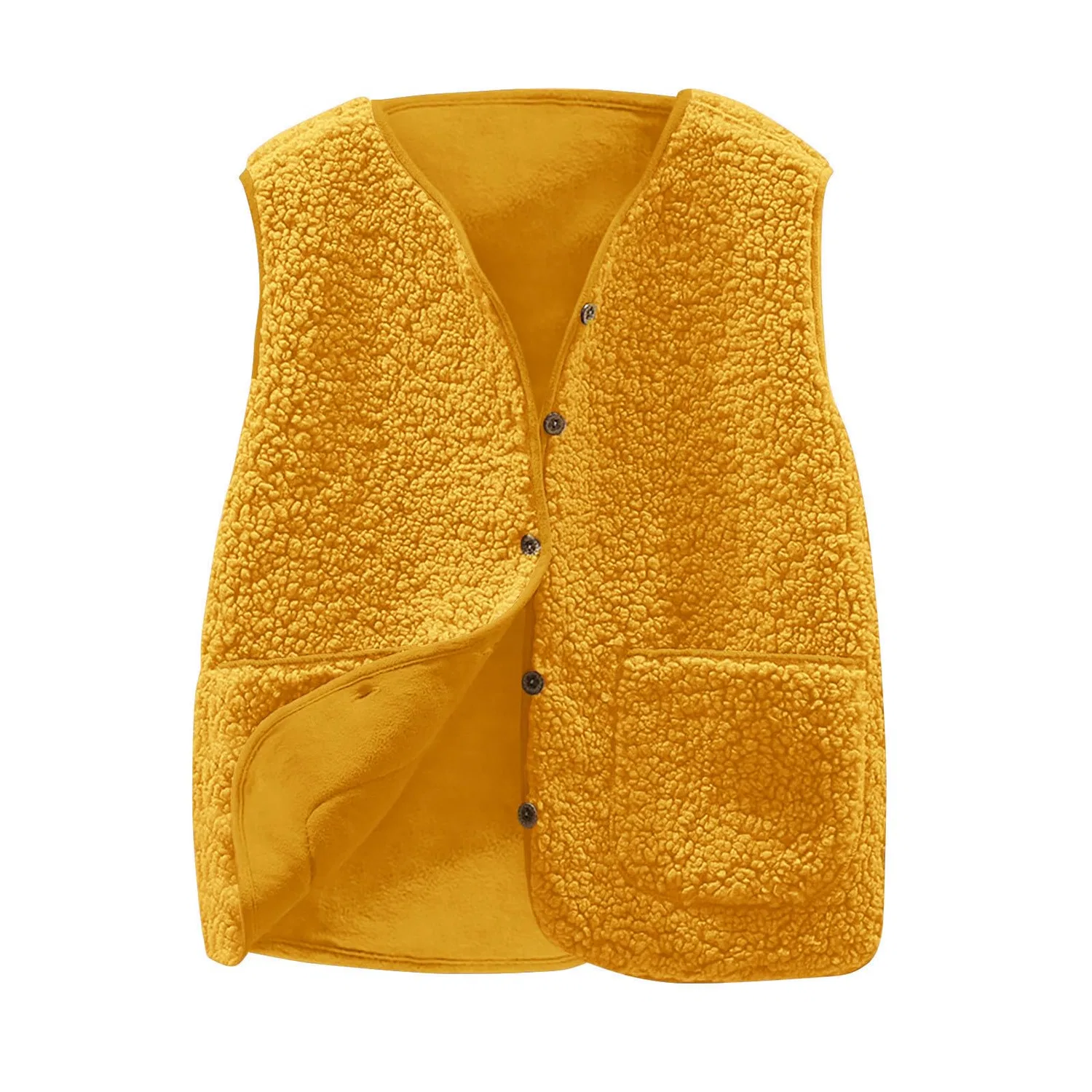 Женский жилет без рукавов с принтом Women Fur Vest Short Solid Color Warm Button Down Jacket Winter Jacket with Zipper Sleeveless V Neck Faux Fur Thermal Vest, a07 yellow