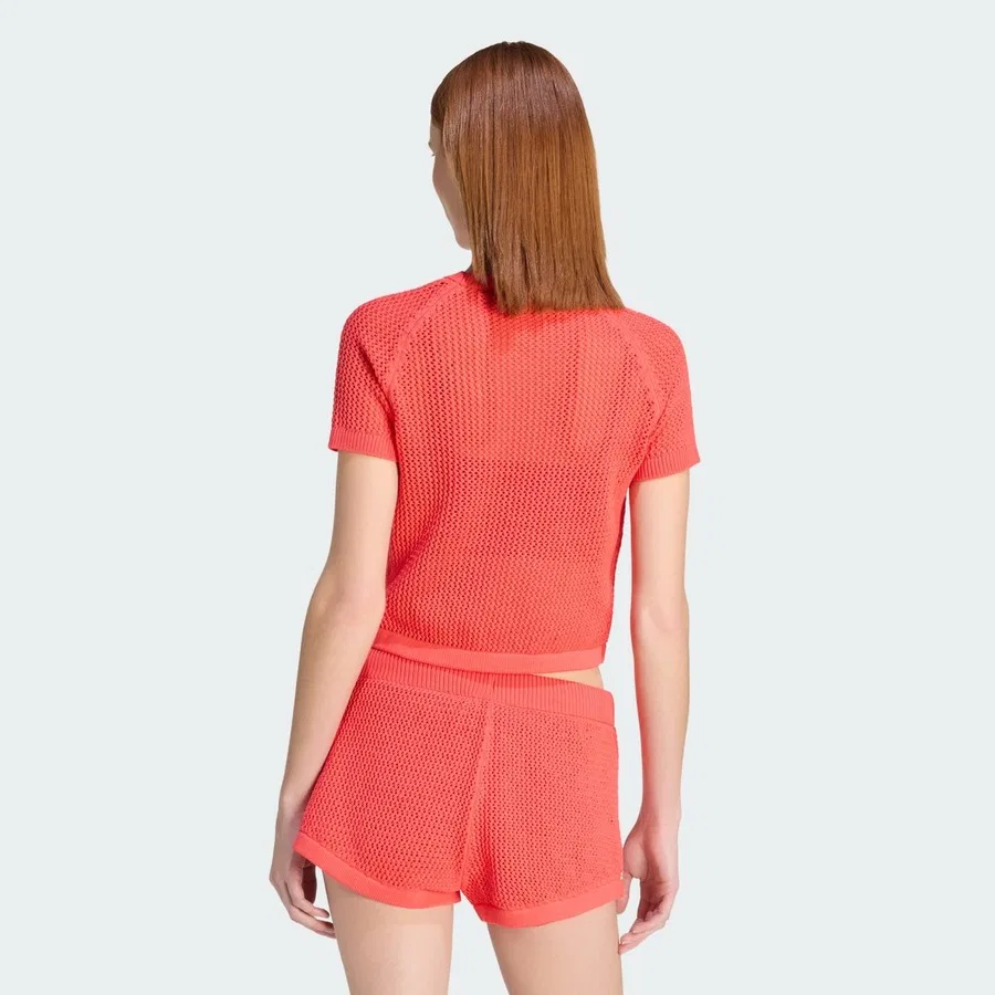 Женская футболка с вязаным кружевом Knitted Crochet Cali Tee adidas, Красный — фото 2