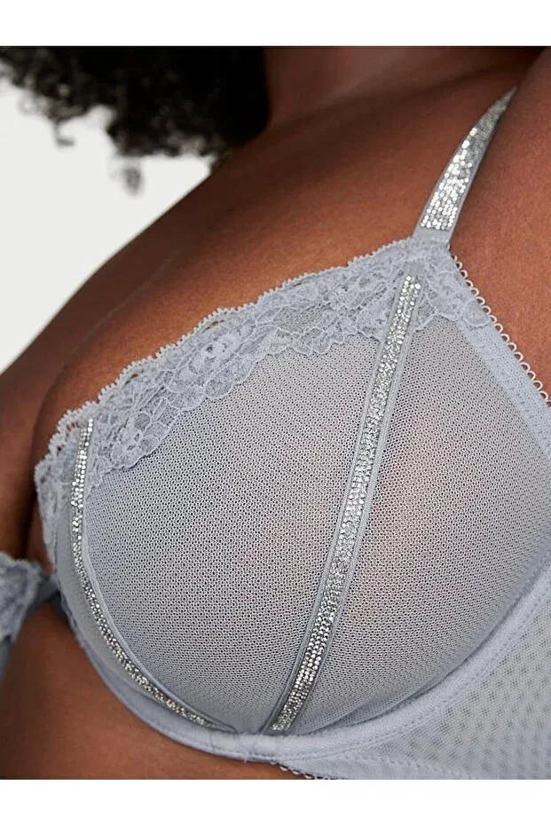 Женский бюстгальтер кружевной с блестками Victoria'S Secret, Astroid Gri — фото 4