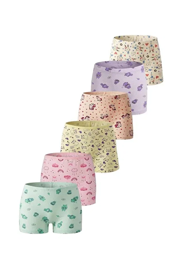 Детское белье для девочек хлопковое 6 предметов Girl'S 6-pack cotton patterned shorts boxer Great Lineage, Multicolor