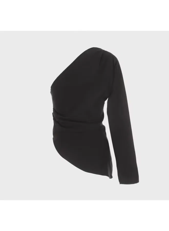 Топ асимметричный с открытыми плечами Zara, черный — фото 3