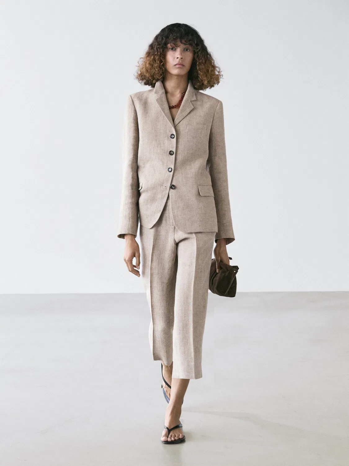Капри из меланжевой льняной ткани Massimo Dutti, бежевый