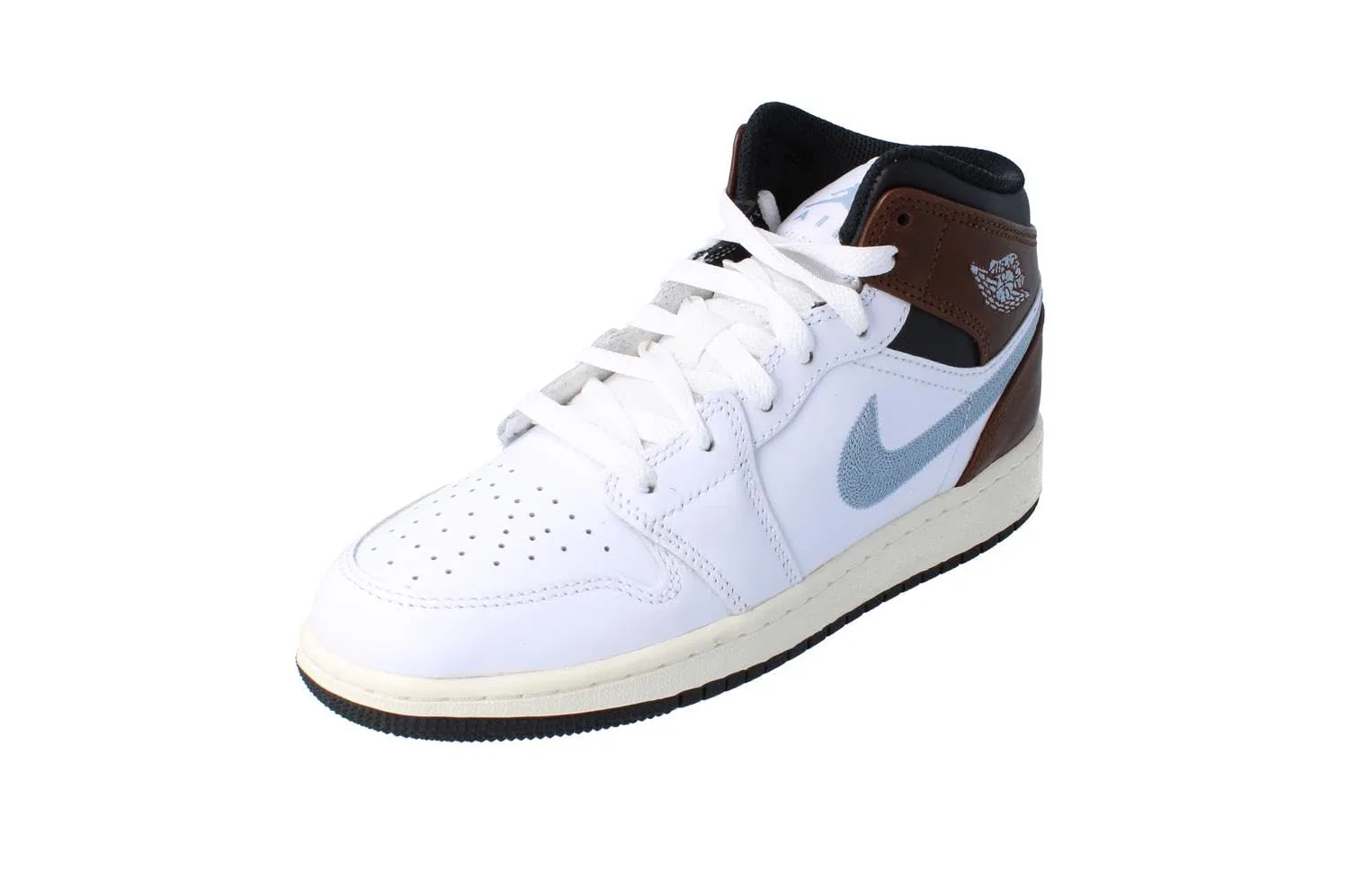 Детские кроссовки для мальчиков с шнуровкой Air Jordan 1 Mid Se (Gs) NIKE, White Blue Grey Black Vela 142