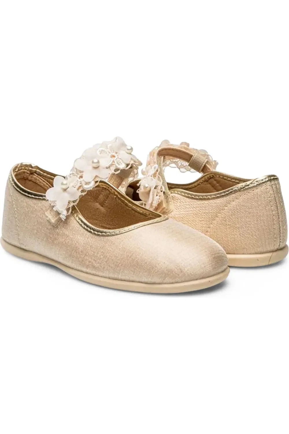 Балетки детские с цветочным аппликациями Flora Mary Jane CHILDRENCHIC, Cream — фото 4