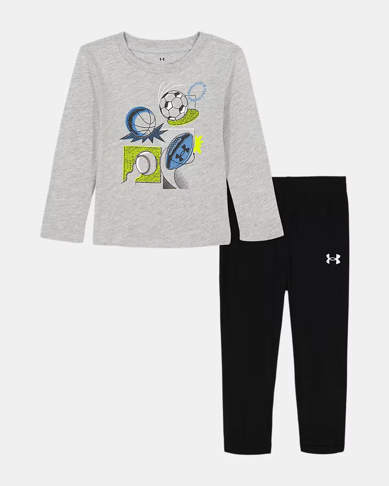 Комплект для мальчиков с длинным рукавом, футболка и джоггеры UA Multi Sport UnderArmour, Mod Gray Full Heather/White