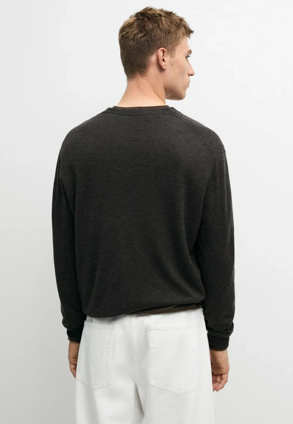 Вязаный свитер с круглым вырезом из 100% кашемира Massimo Dutti, Dark Grey — фото 3