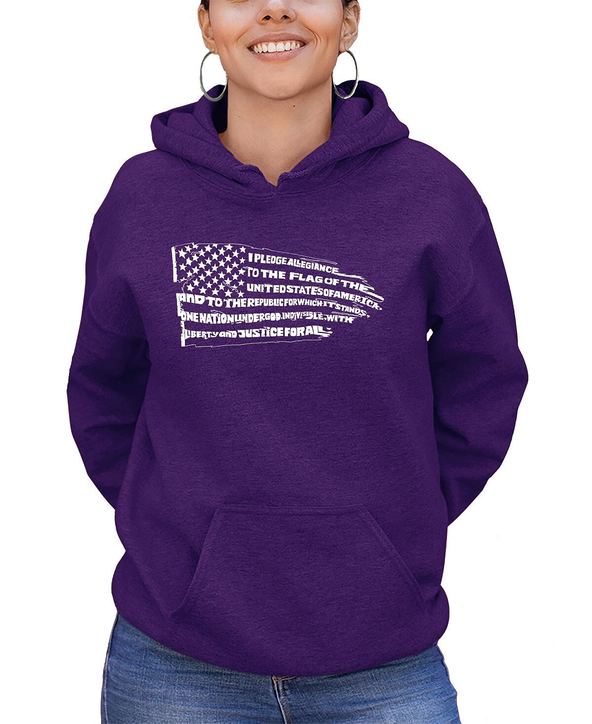 

Женская толстовка с капюшоном и надписью word art pledge of allegiance flag LA Pop Art, фиолетовый