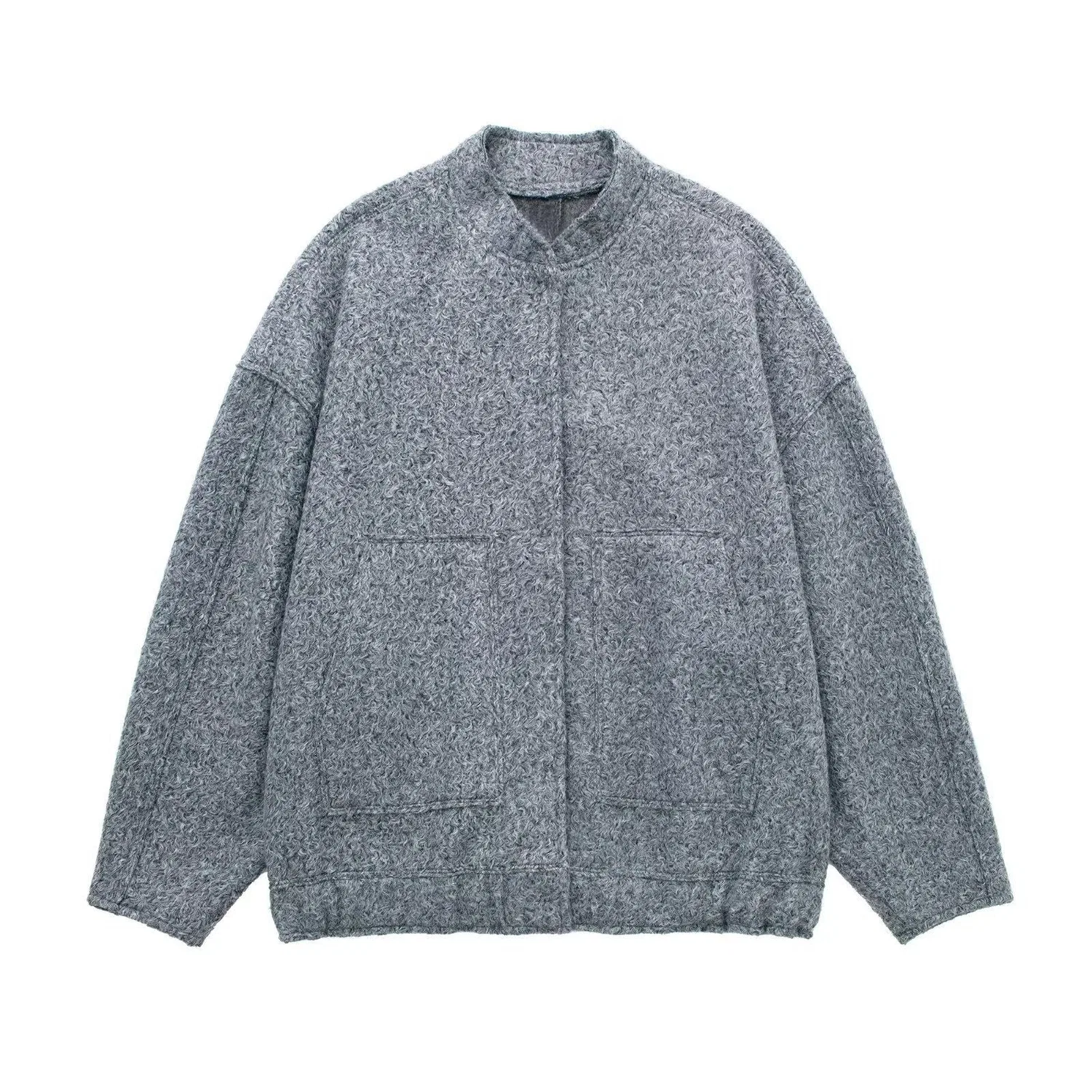 Женское широкое пальто с карманами, серое, L, grey
