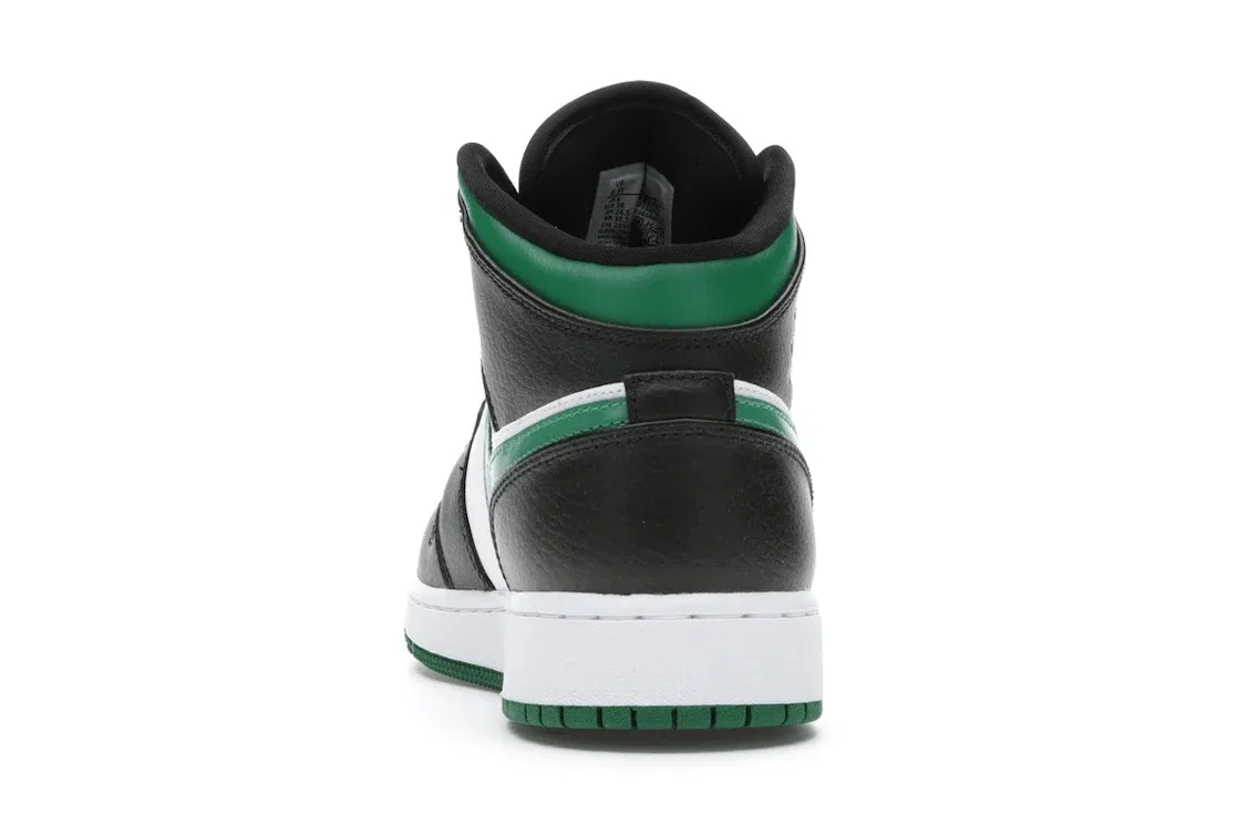 Детские кроссовки для мальчиков с кожаным верхом Jordan 1 Mid Jordan, Black/Pine Green-White-Gym Red — фото 4