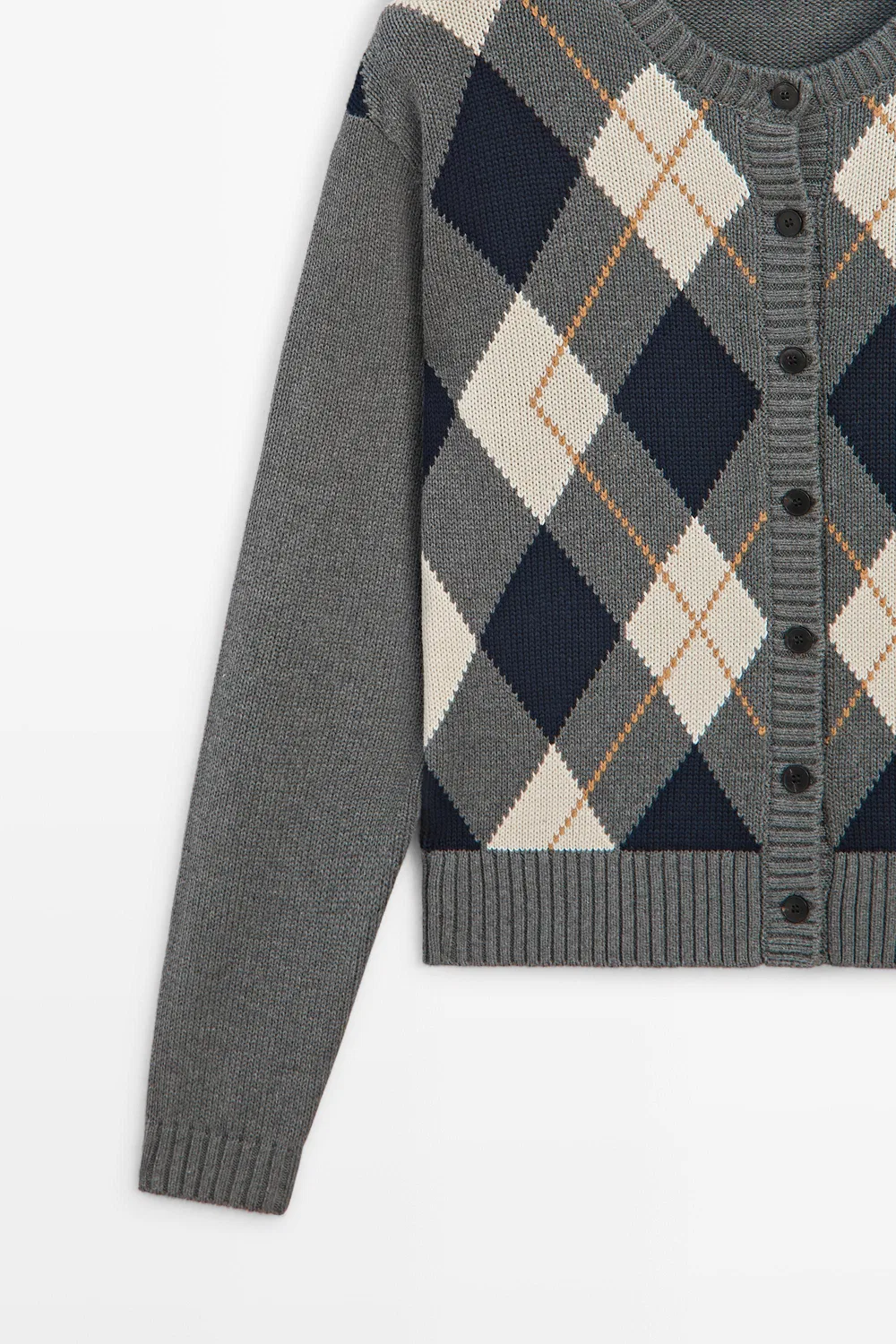 Кардиган Massimo Dutti 100% Cotton Diamond Knit, серый — фото 4