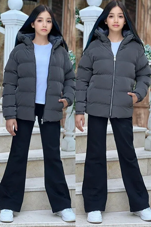 Детское зимнее пальто для девочек с капюшоном Zaziko Kids, Smoke Grey — фото 4