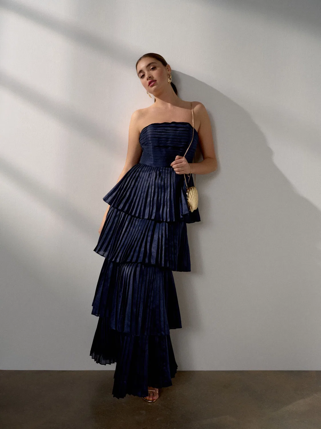 Платье макси плиссированное, Bandeau Pleated Maxi Next, темно-синий — фото 3