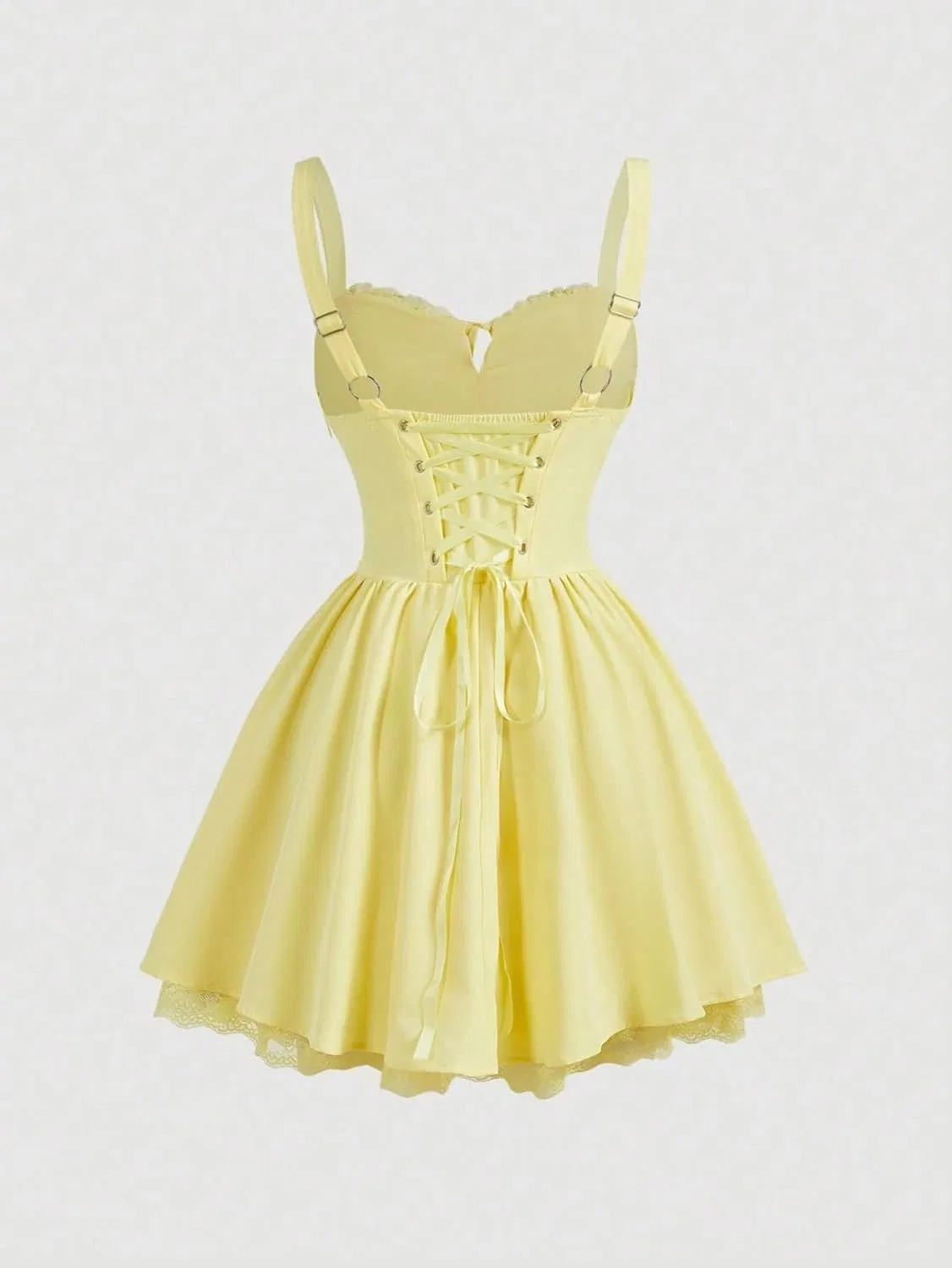 Женское расклешенное платье-комбинация с кружевной отделкой, Yellow — фото 2