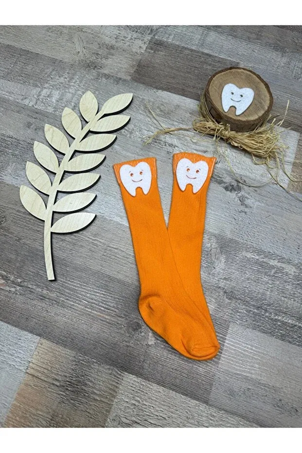 Детские носки для новорожденных с принтом Orange below the knee - baby socks with tooth figure Feriatolye, Orange — фото 4