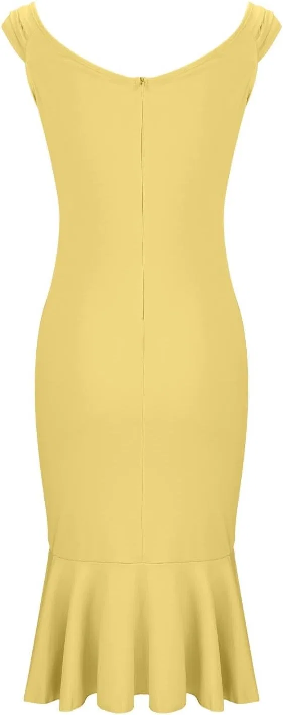 Женское сатиновое платье миди с открытыми плечами Yellow — фото 2