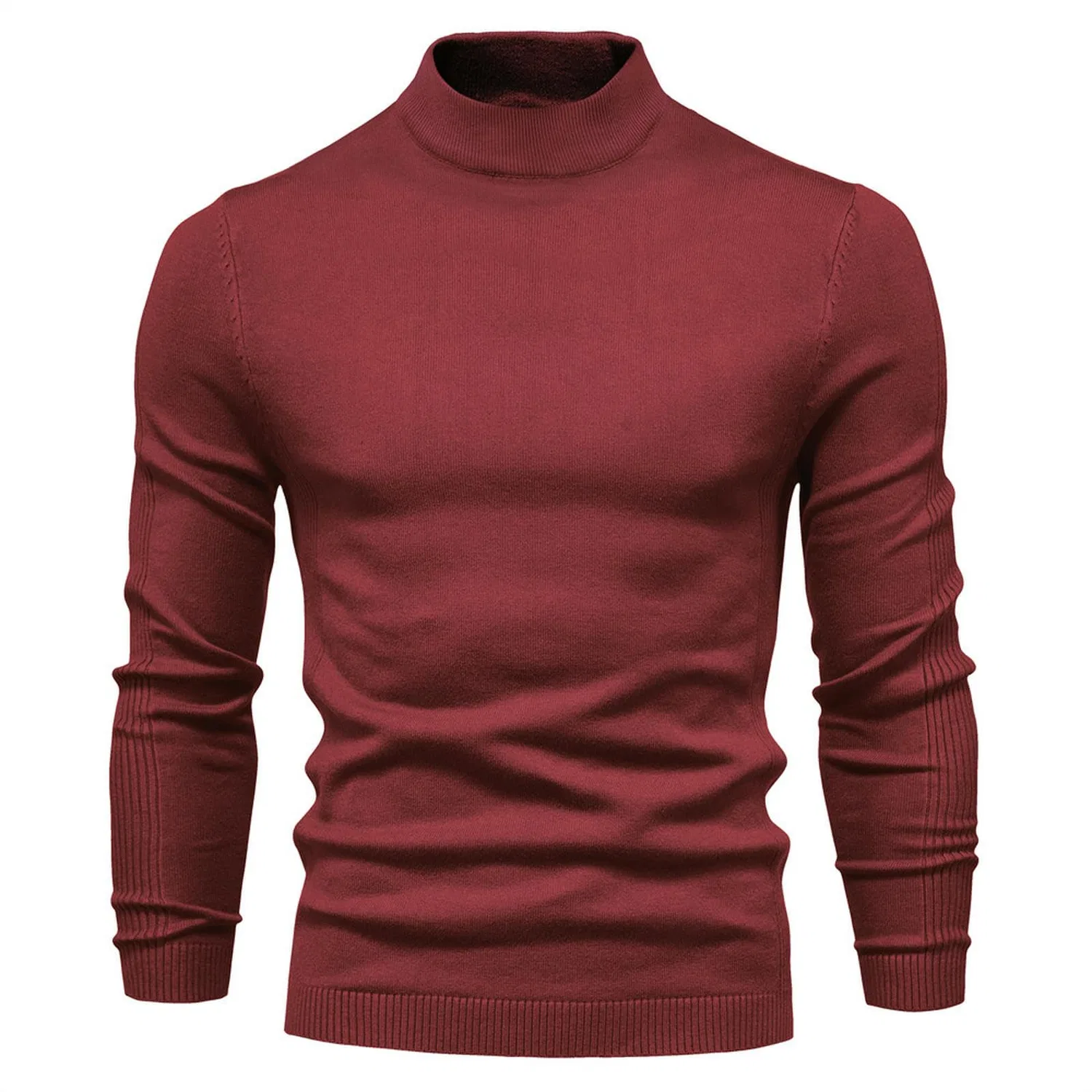 Мужской свитер с высоким воротником, бордовый, XL, Medium Neck Wine Red