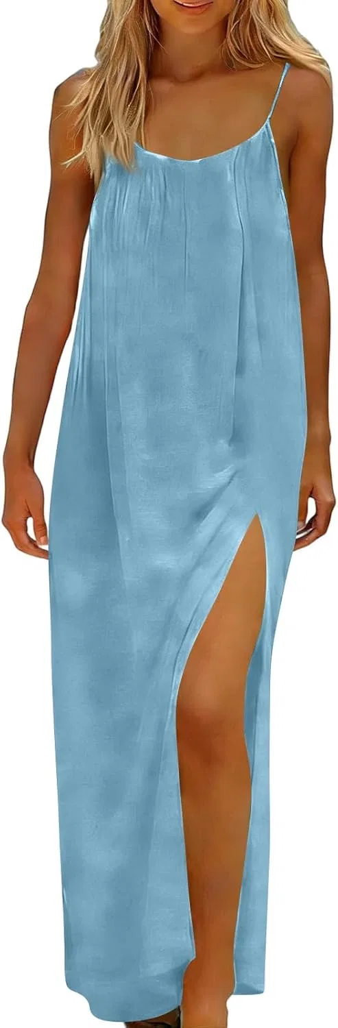 Женское летнее платье с открытой спиной на бретелях, Light Blue — фото 2