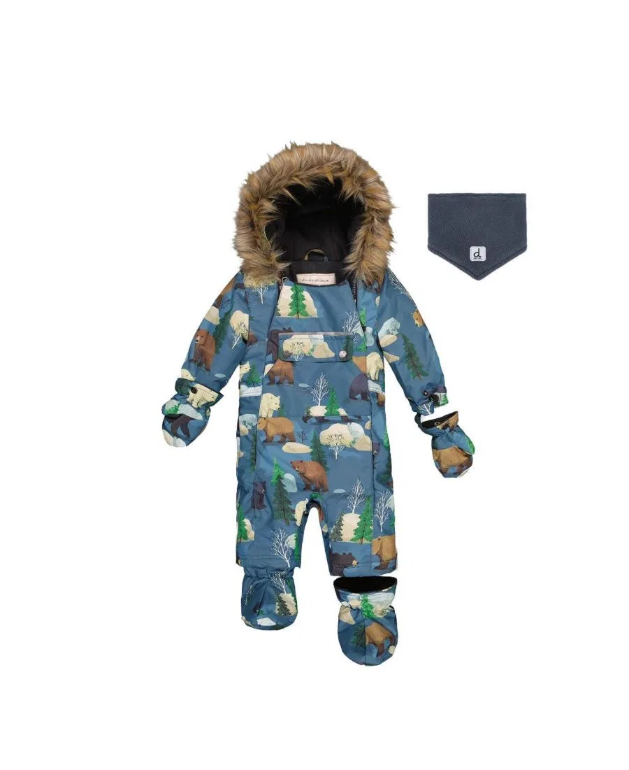 Зимний комбинезон для малышей с капюшоном, с принтом медвежонка Deux par Deux, Blue Bear Print