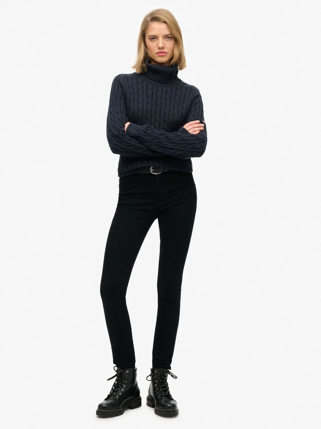 Свитер с высоким воротом свободного кроя, Slouchy Cable Roll Neck Superdry, синий — фото 2
