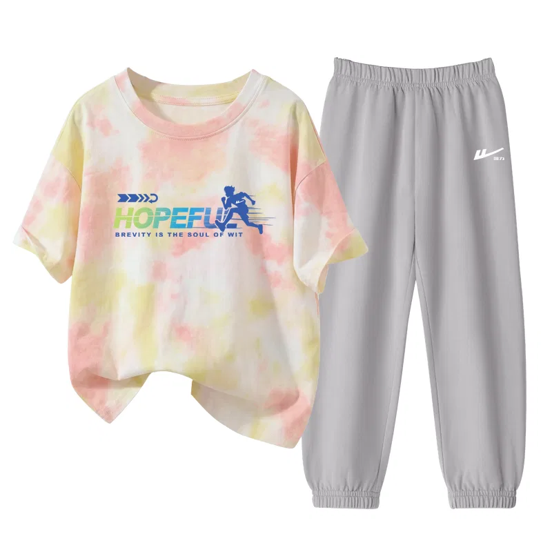 Детский спортивный комплект с принтом, Huili Small K, WARRIOR, Pink Yellow/H Gradient Running-Gray/H White