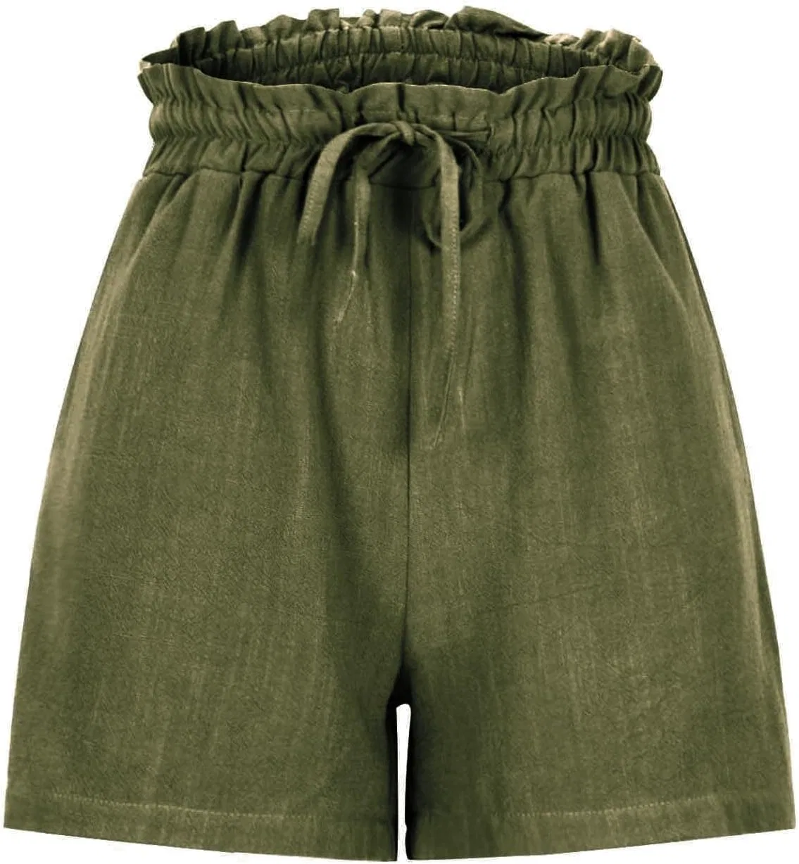 Женские свободные шорты с высокой талией на завязках, Army Green — фото 2