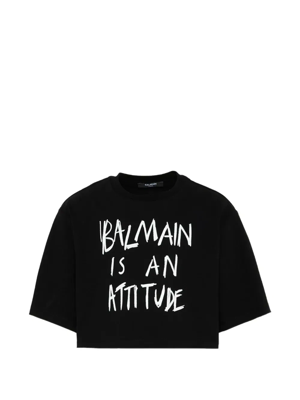 Укороченная футболка с круглым вырезом Balmain Kids, черный