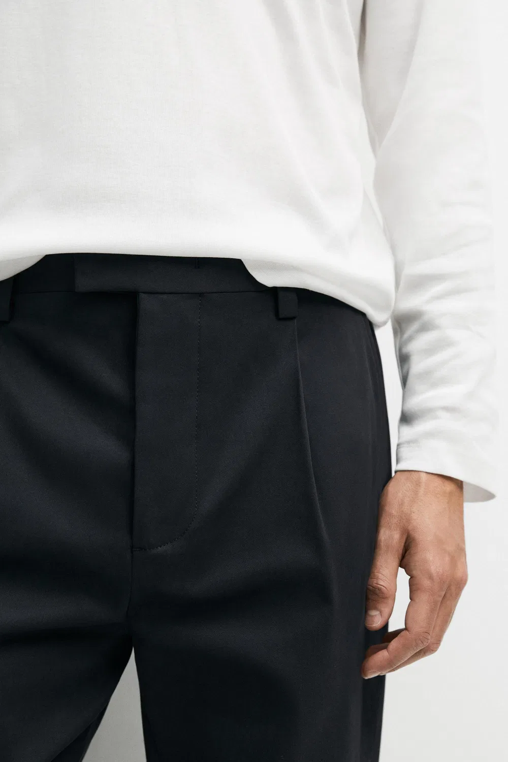 Брюки Massimo Dutti, из смесовой хлопчатобумажной ткани, темно-синий — фото 4