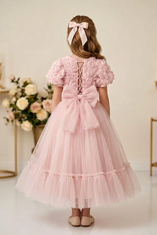 Детское платье для девочек с принтом Baby Animals, Dark Pink — фото 2