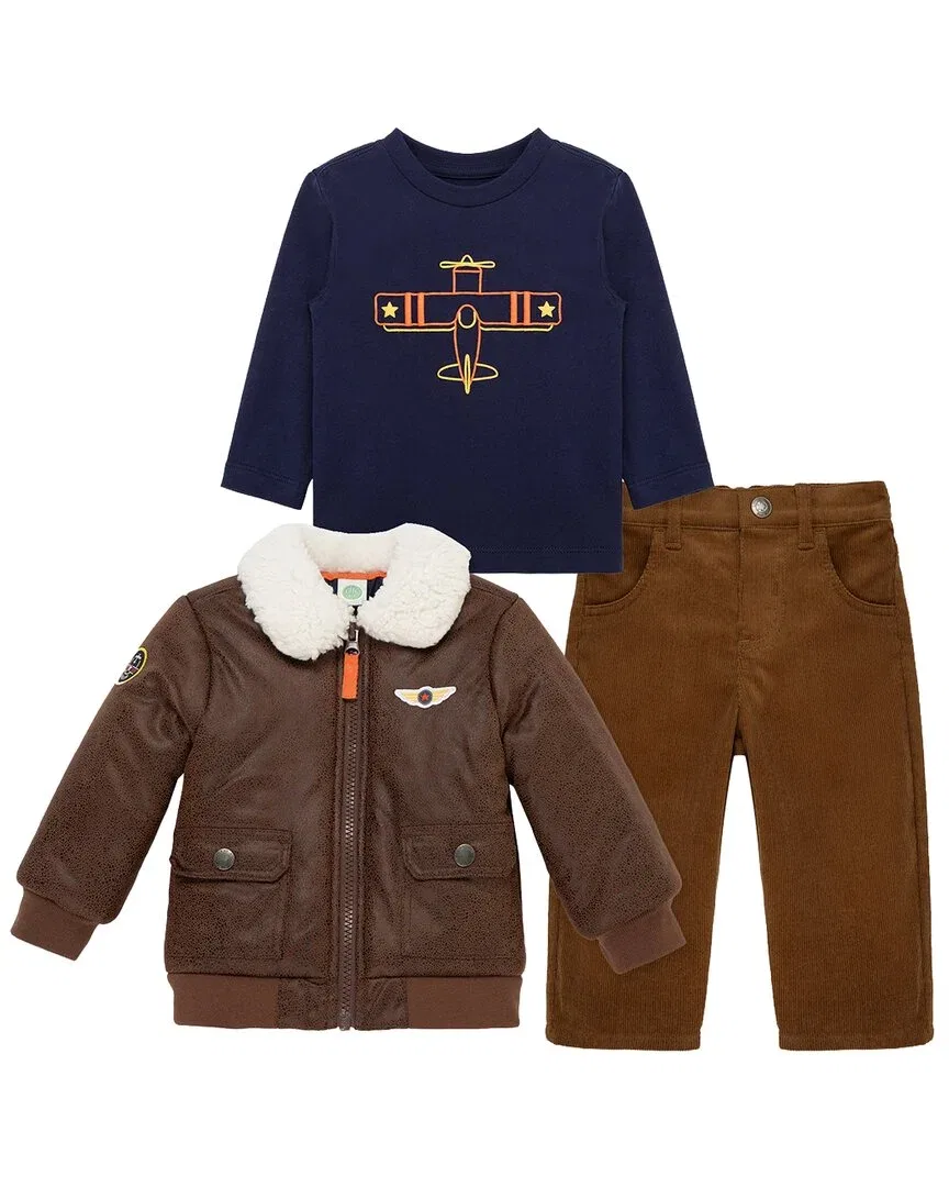 Детский комплект из 3 предметов с курткой-бомбером Aviator Jacket Set Little Me, коричневый