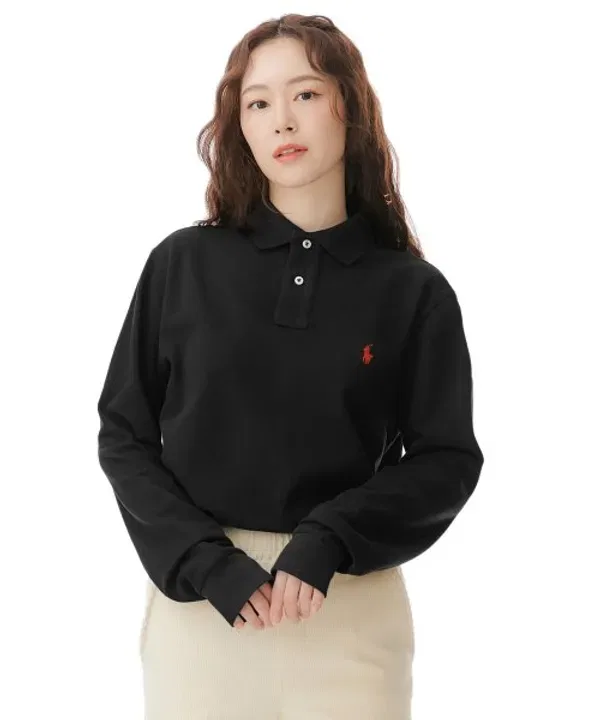 Футболка поло с длинным рукавом, сетчатая, Polo Ralph Lauren, черный — фото 3