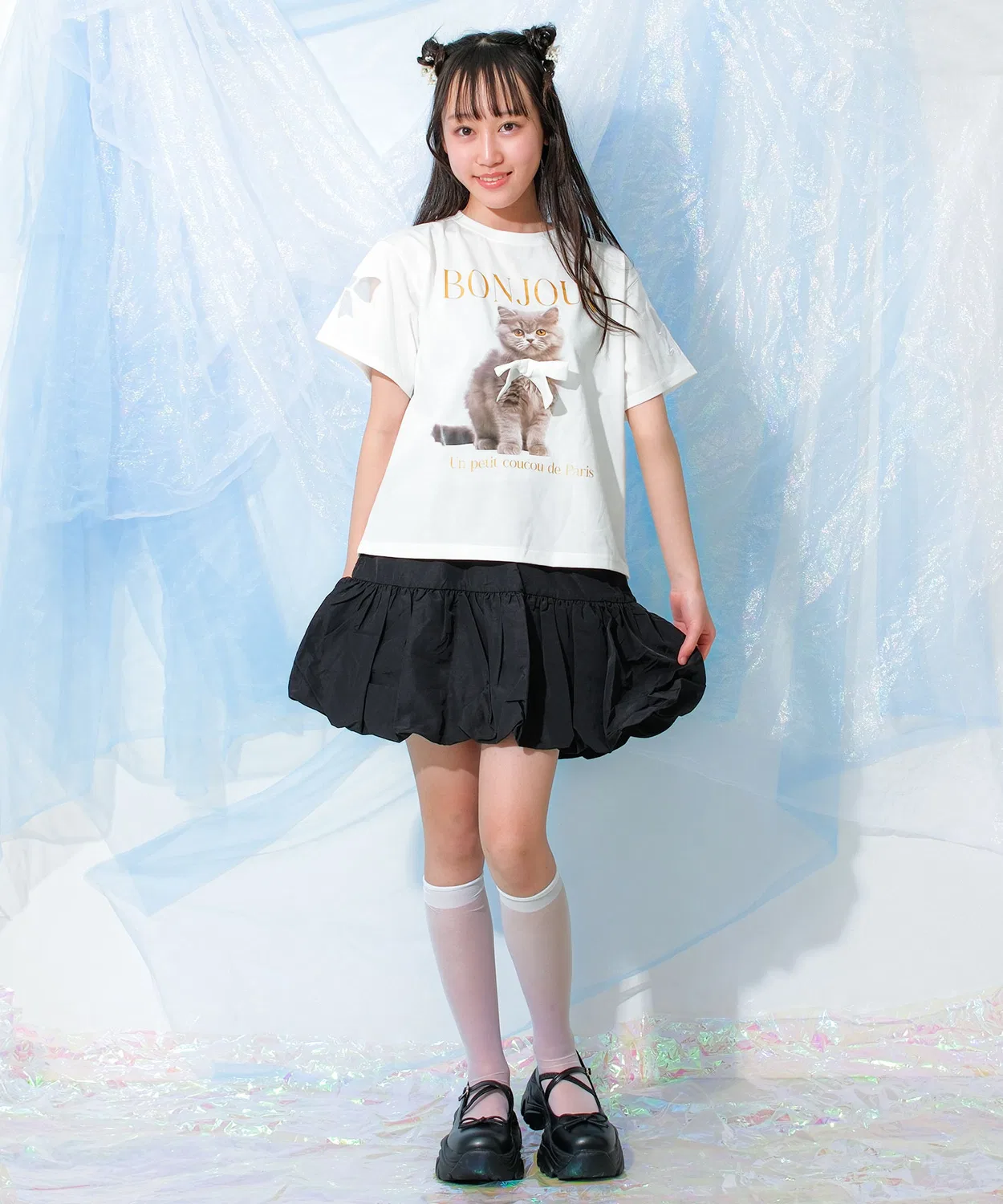Детская футболка с принтом и лентой Ribbon Cat T-shirt RiCO SUCRE, White — фото 2