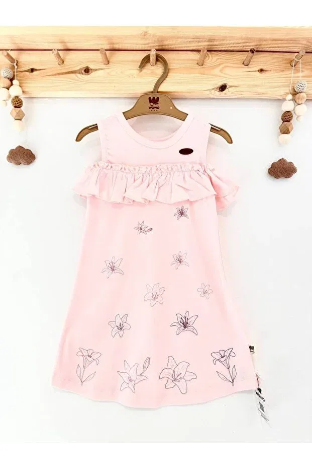 Детское платье для девочек с принтом Ruffled Printed Girls' Dress Wowokids, Pink — фото 2