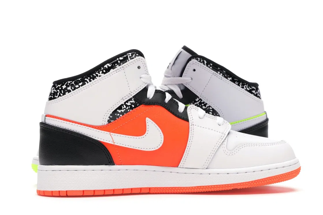 Детские кроссовки Lifestyle с принтом Jordan 1 Mid Composition Notebook Jordan, Orange/Volt-Black-White — фото 3