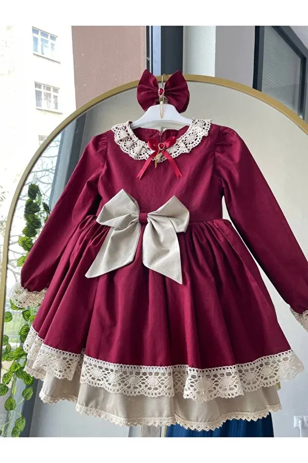 Детское платье для девочек хлопковое Eid Dress Sayuker Shop, Burgundy — фото 4