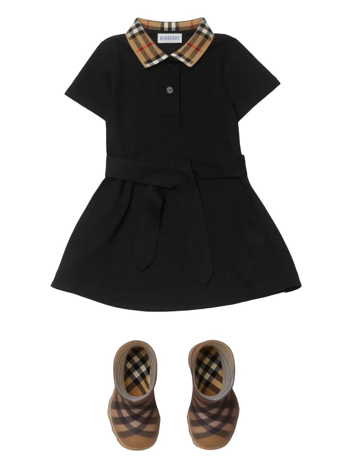 Платье с клетчатым воротником Burberry Kids, черный — фото 4